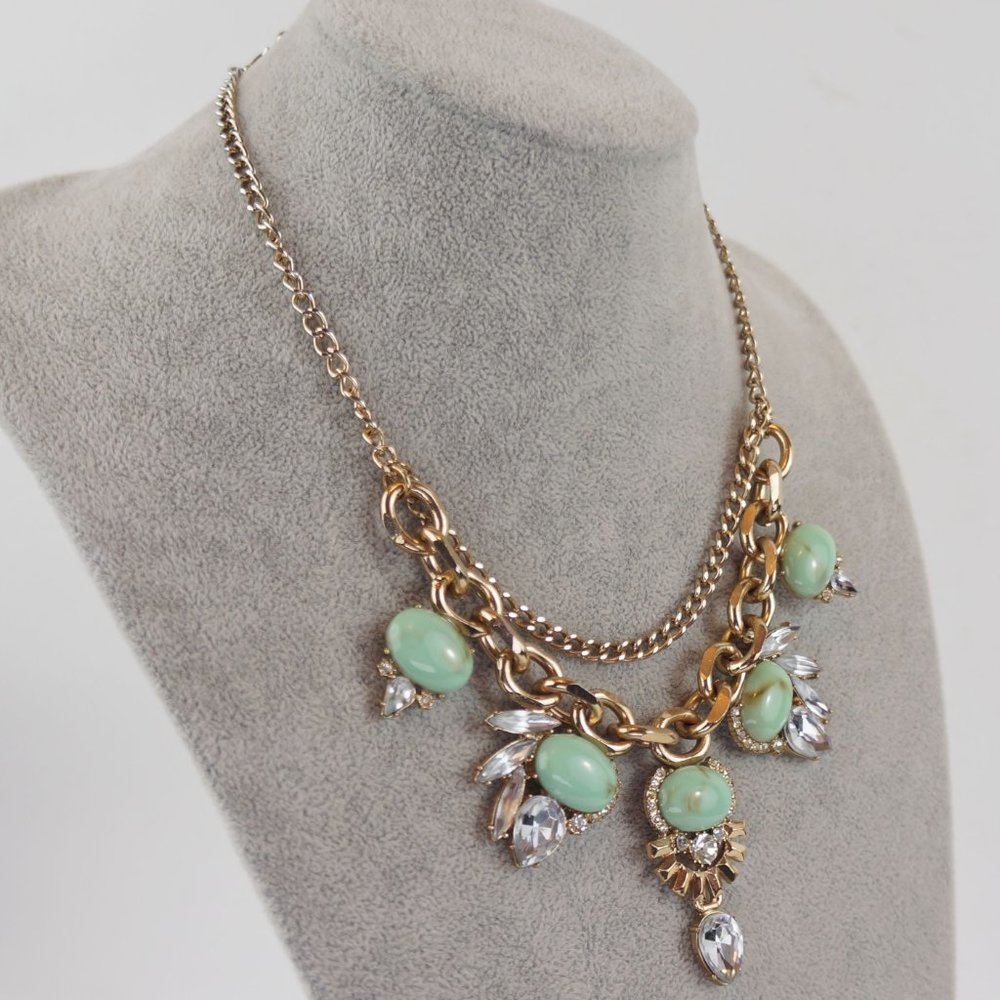 Chunky Mint Green Faux Crystal Statement Necklace - Picture 2 of 8